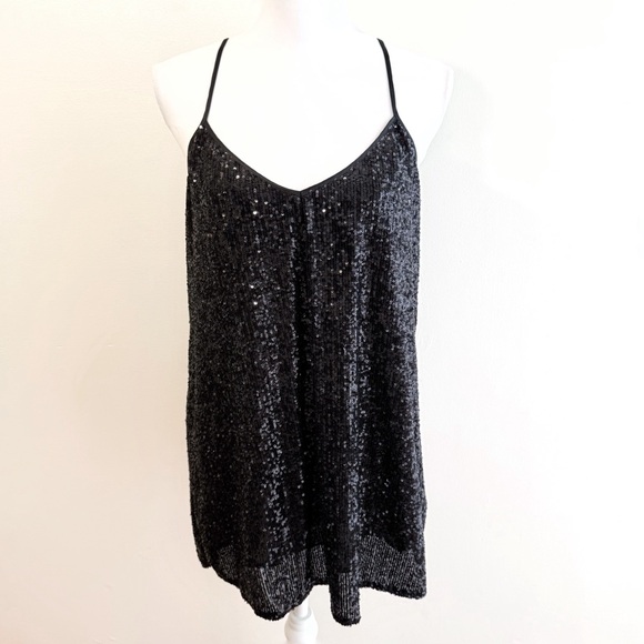 Johnny Was Tops - JADE JOHNNY WAS FIONA BLACK SEQUIN CAMI TANK TOP